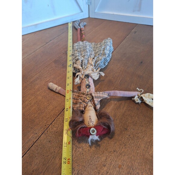 VTG Crazy Mountain Imports Folk Art Cloth Doll 21” Female Red Hat Plaid Shoes - Picture 11 of 16